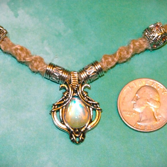 Bohemian Lotus Cabochon Teardrop Moonstone on a 20 1/4" Handmade Hemp Necklace - Picture 4 of 5